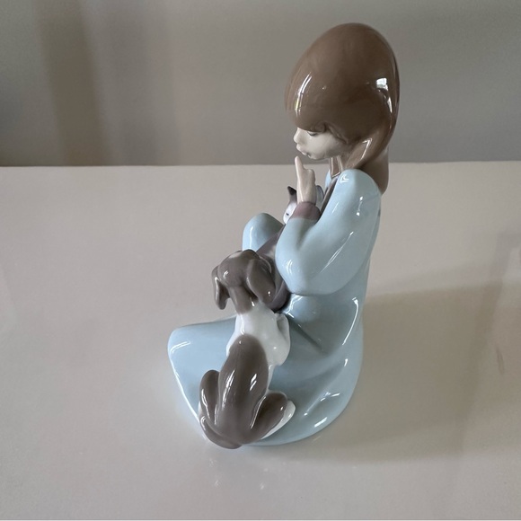 LLADRO CAT NAP Figurine Girl Holding Sleeping Cat w/ curious Dog #5640 1989 - Picture 4 of 10
